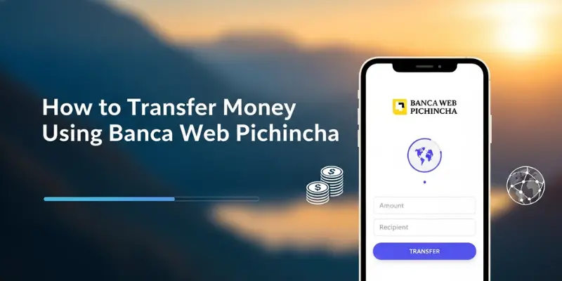 How to transfer money using Banca Web Pichincha on mobile, with a transfer form displayed on a smartphone.
