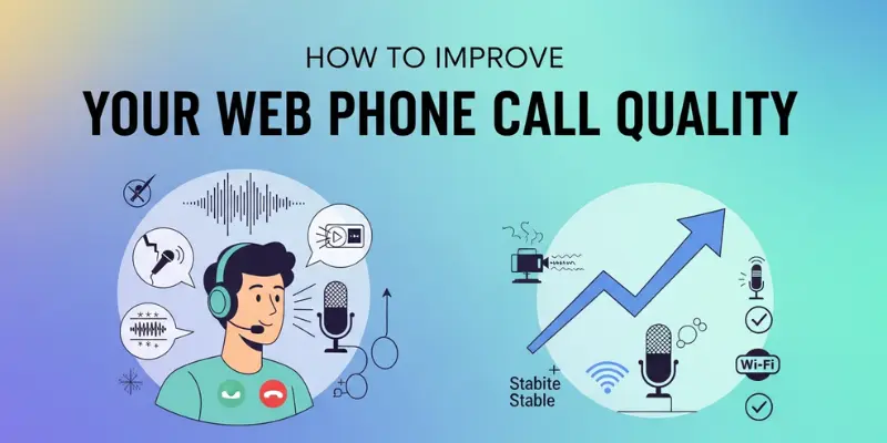 web phone call quality, with icons for sound, microphone, and stable Wi-Fi connection.