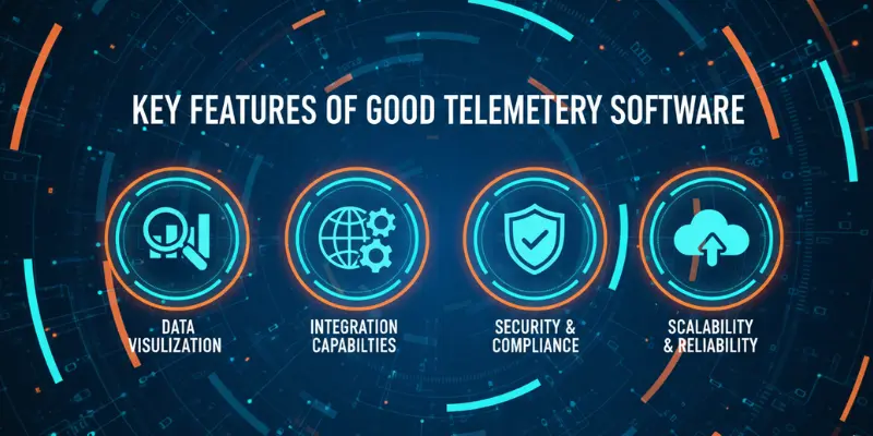 Essential telemetry software features including data visualization, integration, security, and scalability
