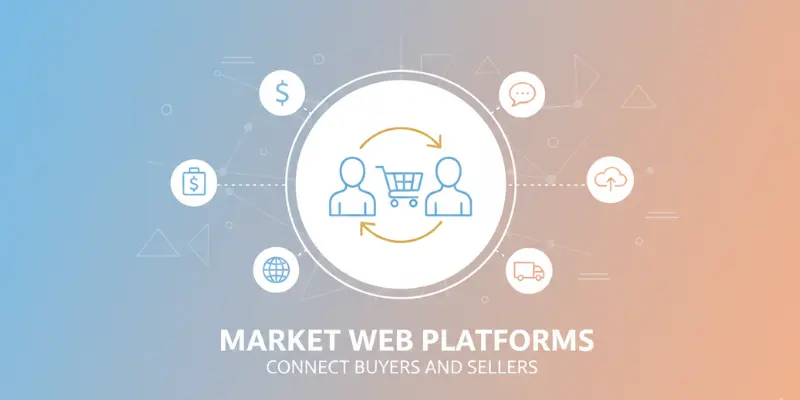  marketplace platform connecting buyers and sellers with shopping cart and e-commerce icons
