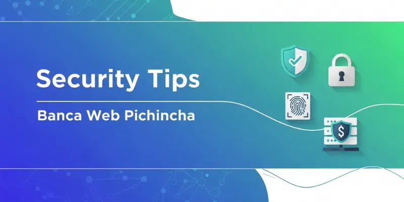 Security tips for Banca Web Pichincha with icons for password protection, fingerprint, lock, and secure transactions.