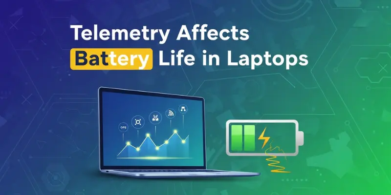 How telemetry affects battery life in laptops, showing data collection and battery usage.