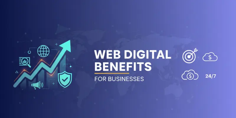 Web digital benefits for businesses showing growth and analytics
