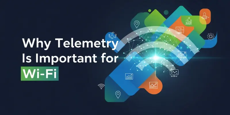 Why telemetry is important for Wi-Fi, showing connected data icons, network analytics, and performance monitoring visuals.